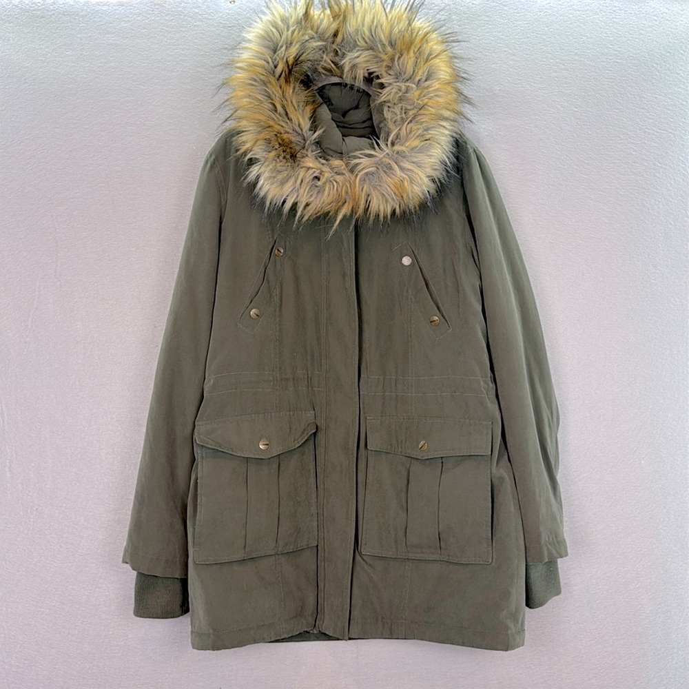 Lauren Ralph Lauren - Women’s Faux fur trim Hooded‎ parka Army green Jacket SZ M